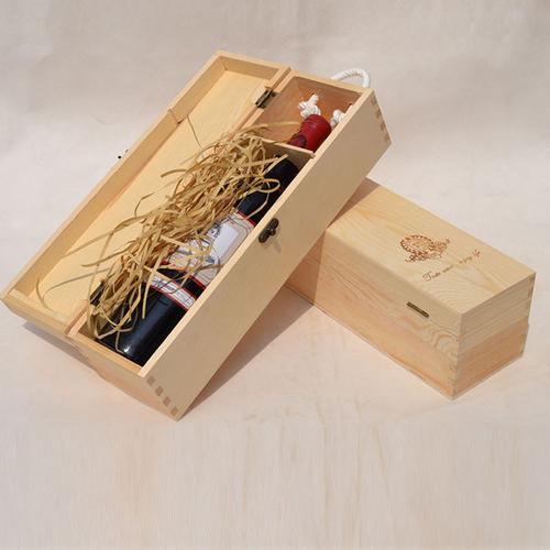 木质葡萄酒盒实木红酒包装盒单支装松木翻盖红酒木盒